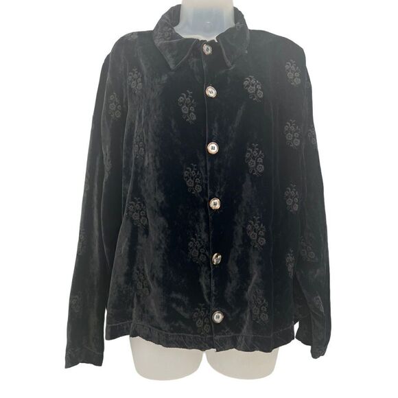 CP Shades Crushed Velvet Rayon Button Down Sz Medium Black Embroidered Top Boho - Picture 5 of 16